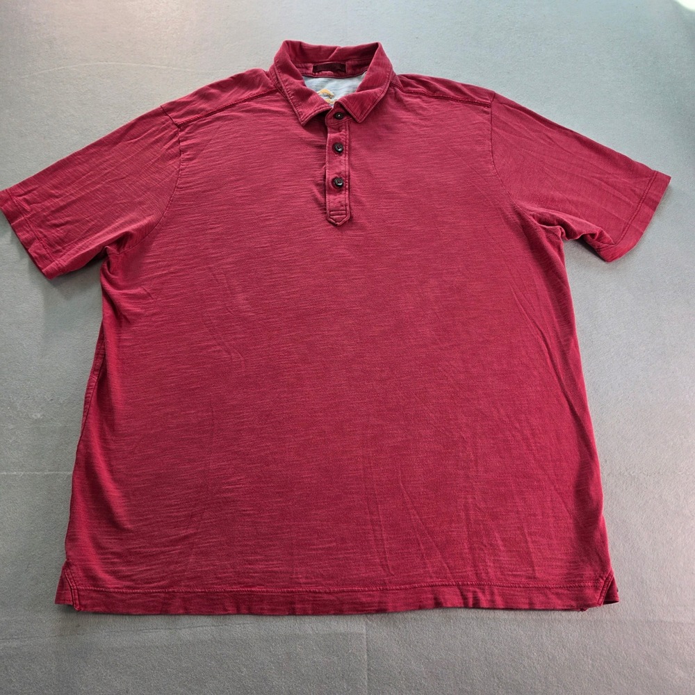 Tommy Bahama Mens Medium Red Pima Cotton Slub Knit Polo Shirt Short Sleeve